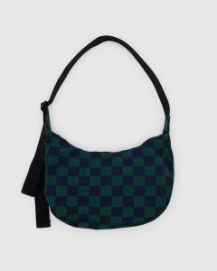 Medium Nylon Crescent Bag Navy Green Check