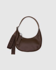Small Recycled Leather Crescent Bag Brown