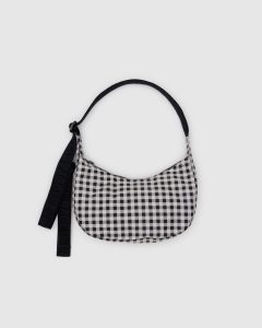 Small Nylon Crescent Bag Black & White Gingham