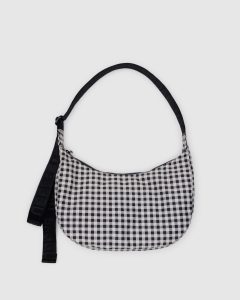 Medium Nylon Crescent Bag Black & White Gingham