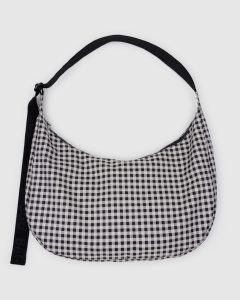 Large Nylon Crescent Bag Black & White Gingham