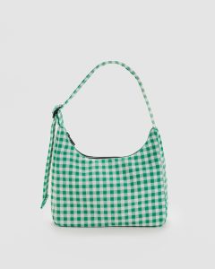 Mini Nylon Shoulder Bag  Green Gingham