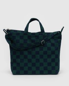 Horizontal Zip Duck Bag Navy Green Check