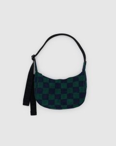 Small Nylon Crescent Bag Navy Green Check
