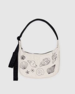 Medium Nylon Crescent Bag Embroidered Shells