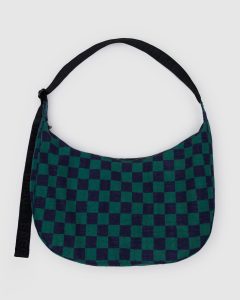 Large Nylon Crescent Bag Navy Green Check