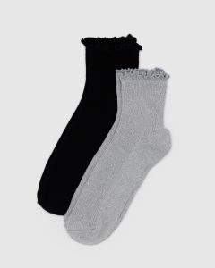 Lettuce Edge Sock Set of 2 Heather Grey & Black