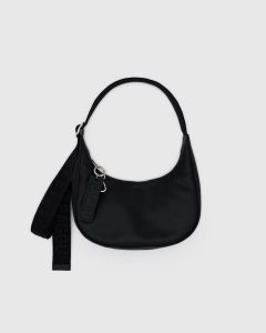 Small Recycled Leather Crescent Bag Black