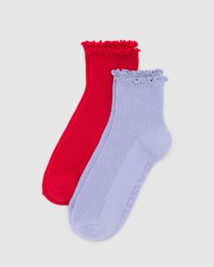 Lettuce Edge Sock Set of 2 Lavender & Red